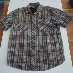 Harley-Davidson Plaid Short Sleeve Button Up Shirt Skull Back Men’s M